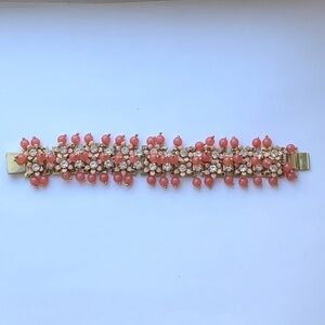 J. Crew Rhinestone, Coral Colored Bead, and Gold Bracelet